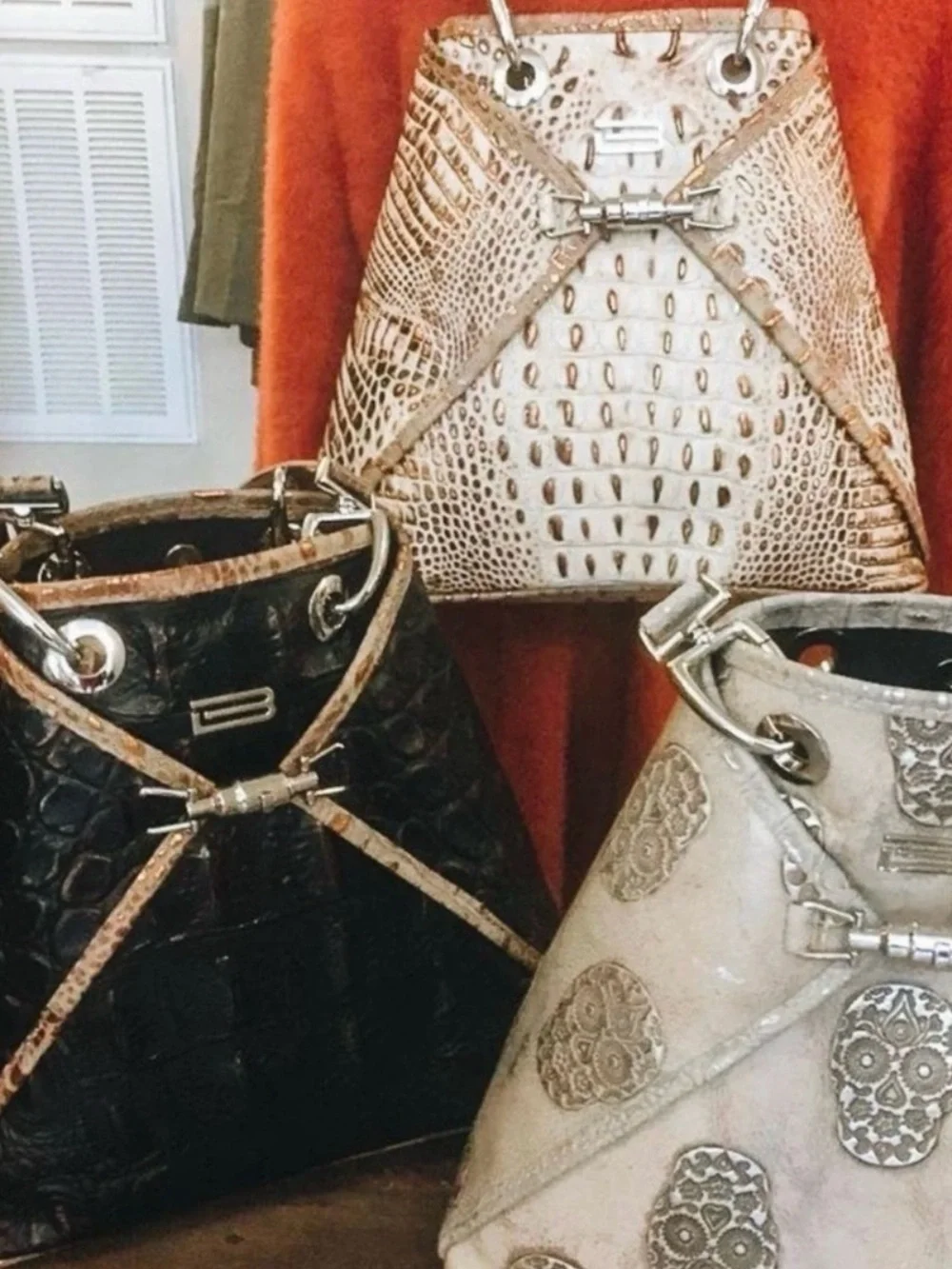 Limited BSWANKY Couture Silver Sugar Skull Reversible Backpack/Shoulder Bag